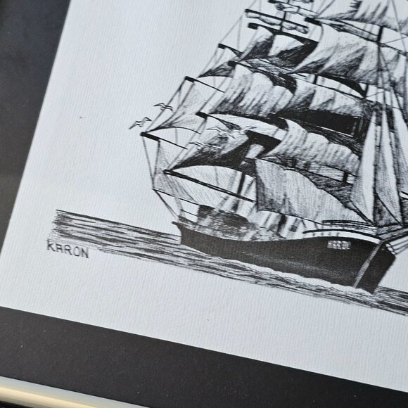 Gaylord Stevens Nautical Pen & Ink Prints Framed Art Seagull Ship Set 1975 1976 - Picture 6 of 9